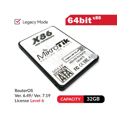 MikroTik 2.5in SATA 32GB SSD UEFI x86 RouterOS 64bit License (Pre-Install) Level 6