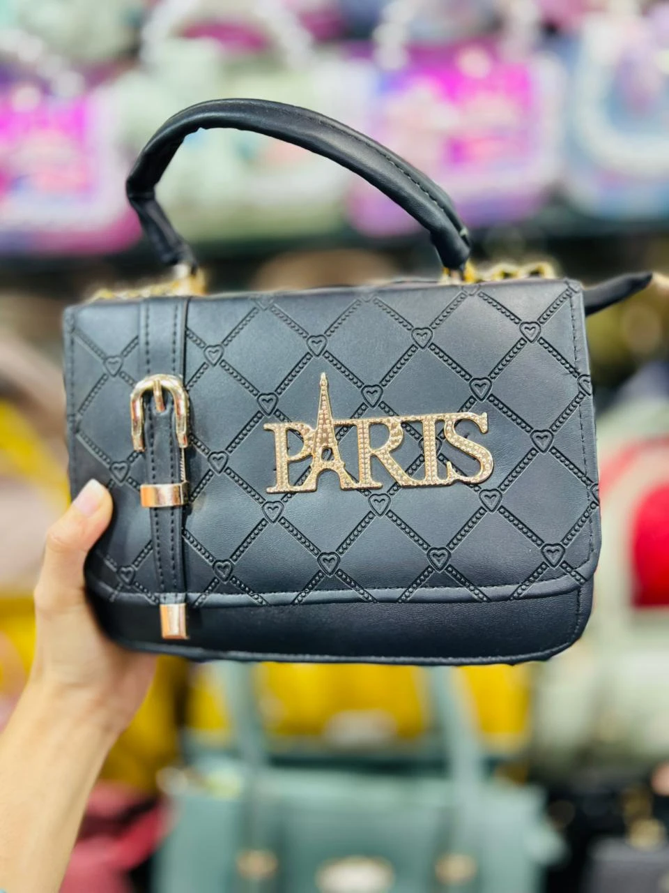 Premium Paris Edition Quilted Heart Handbag - Black