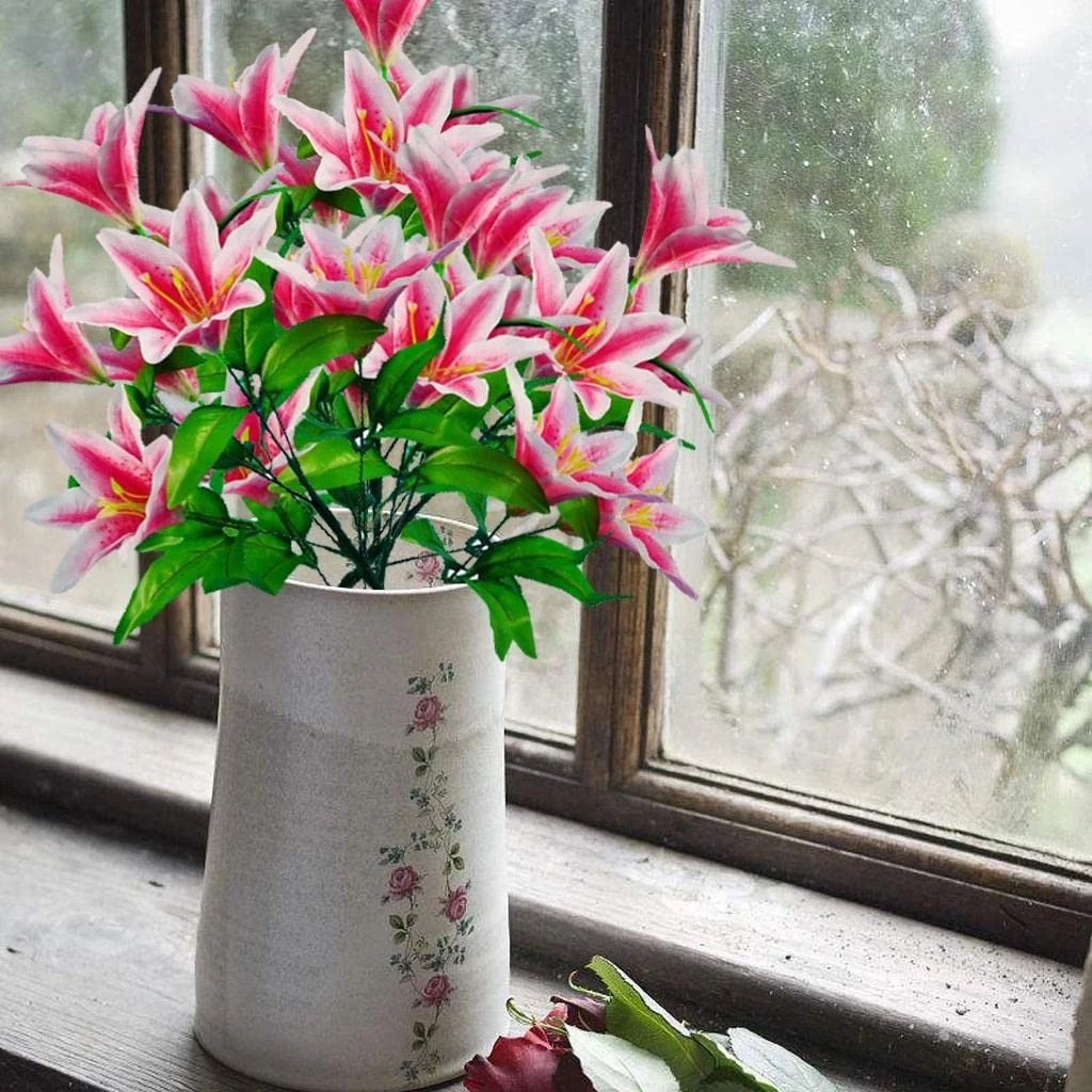 Blooming Purple Elegance The Serene Lily Display Vibrant Petals in White Ceramic Modern Pink-Purple Floral Charm
