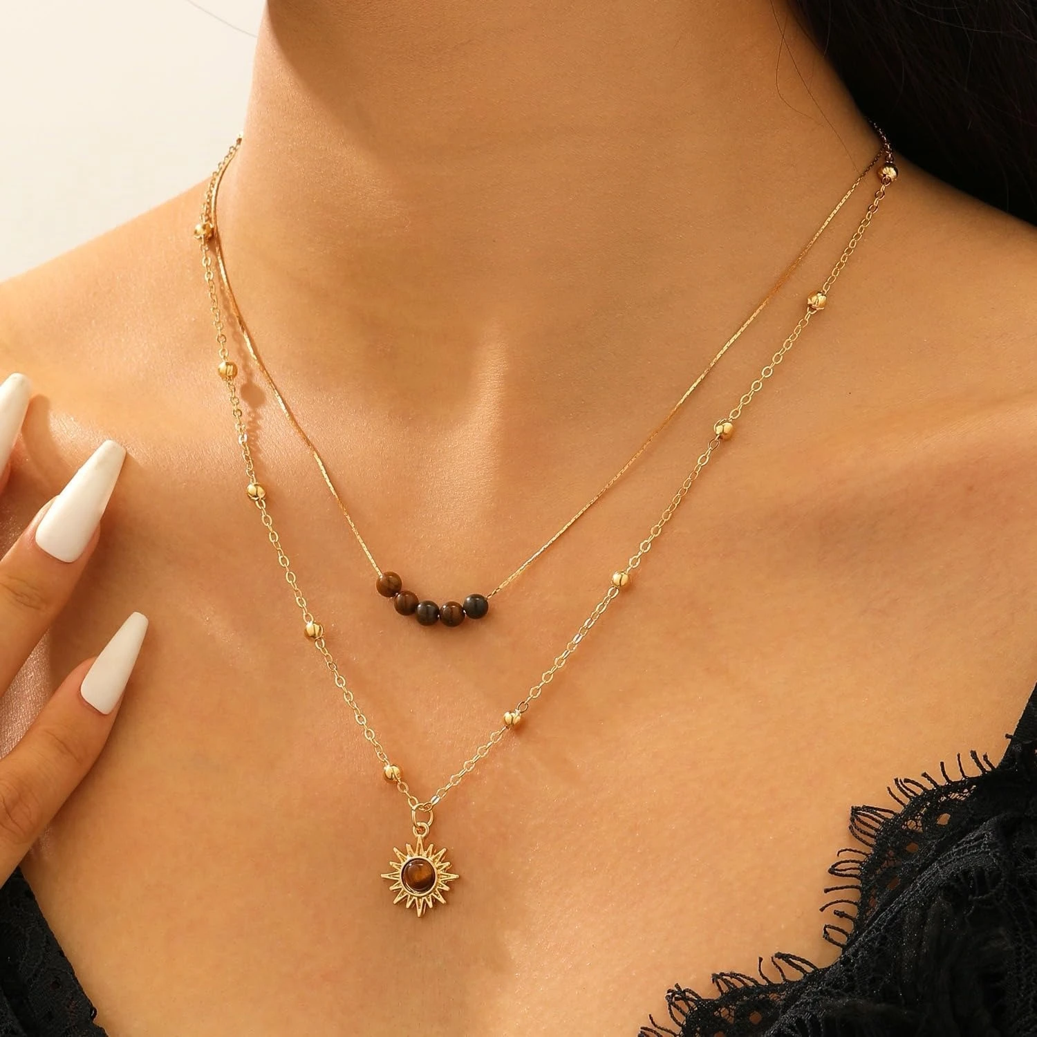 Vintage Layered Sun Pendant Necklace for Women and Girls