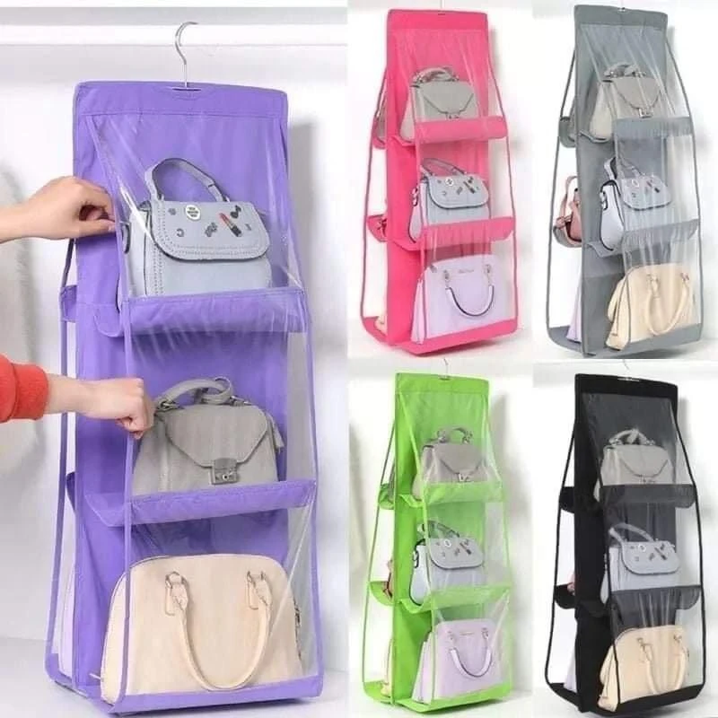 6-Pocket Hanging Handbag & Purse Organizer - Dust-Proof Storage Bag