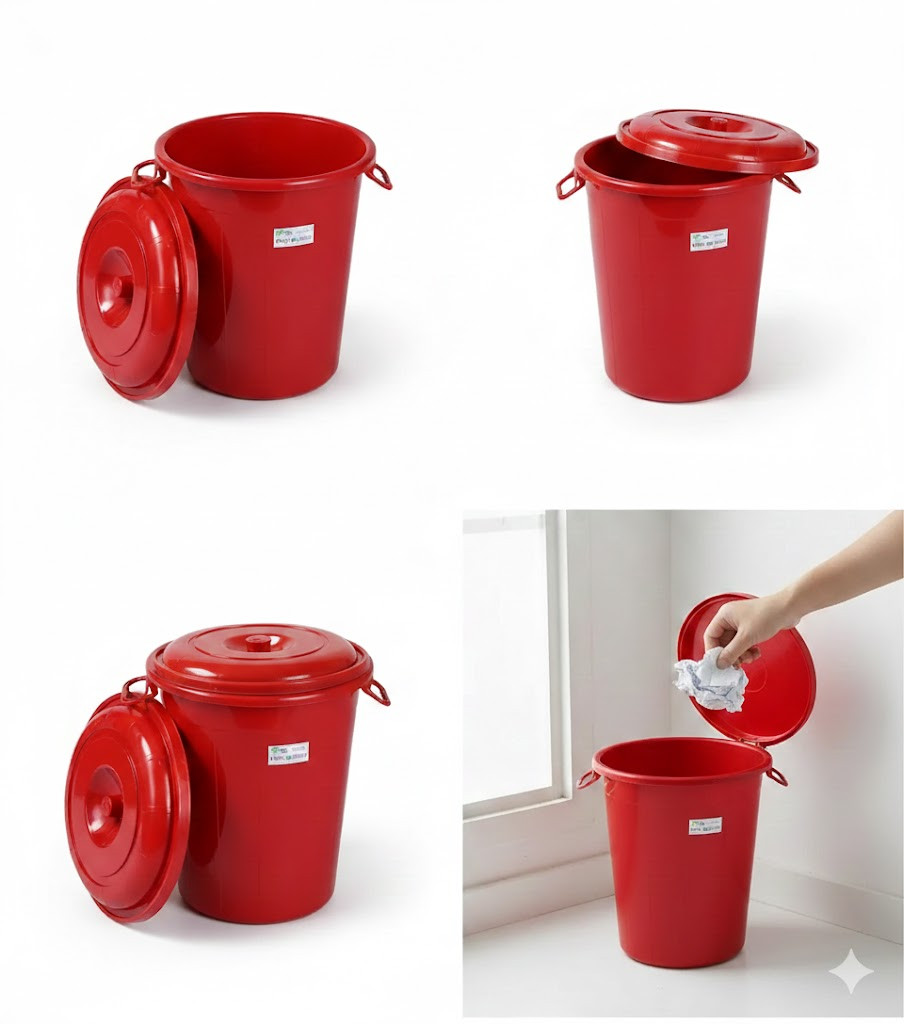 Drum Bucket  60L-Red With Lid