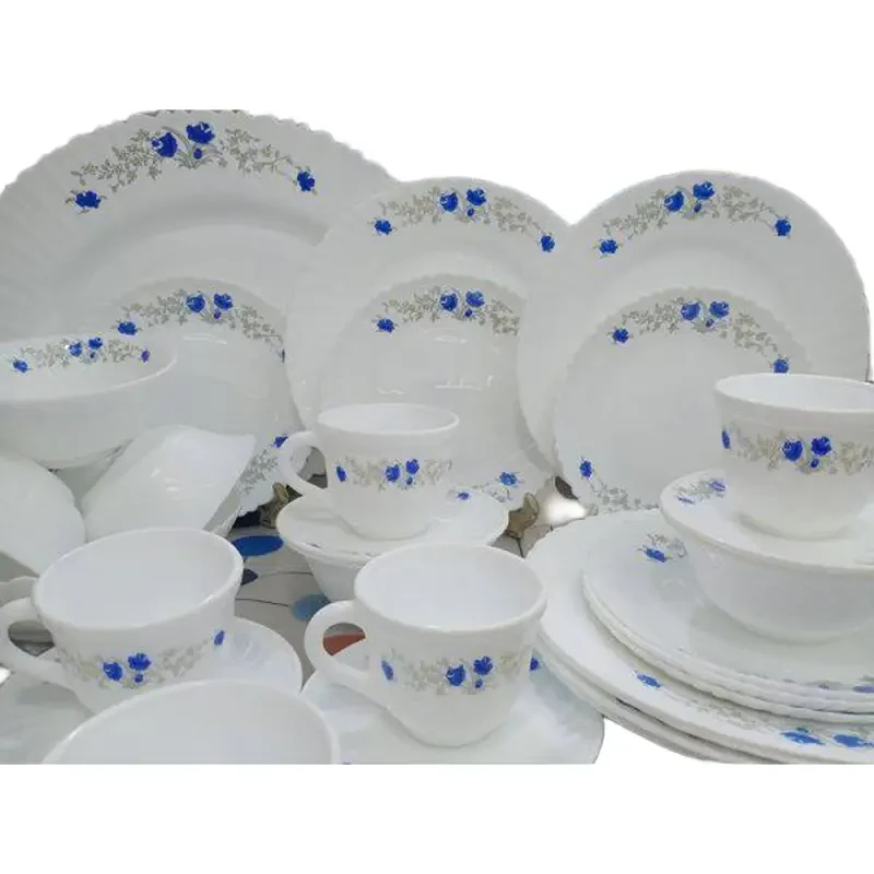 Premium Opal Glass Dinnerware Set , Luxury 36-Piece Dining Collection ,Artistic White Porcelain Dinner Set