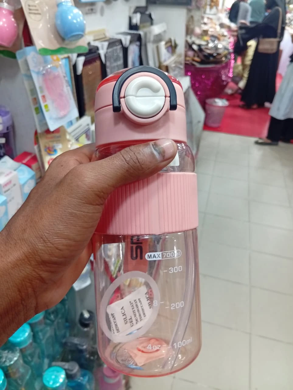 Modern Pastel Pink "SPORT" Edition Water Bottle, 700ml Transparent Pink Sports Bottle with Protective Silicone Grip, Clear Rose Hydration Flask.