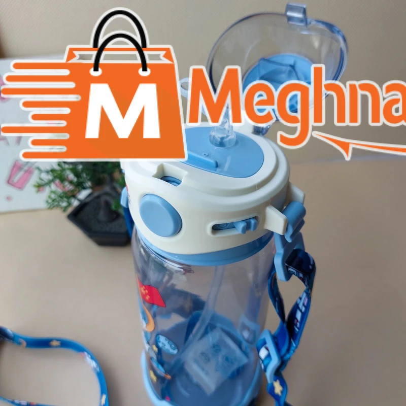 Cille Sports Edition Transparent Water Bottle with Straw  Leak-Proof Blue Transparent Sports Bottle with Sipper and Carrying Loop .