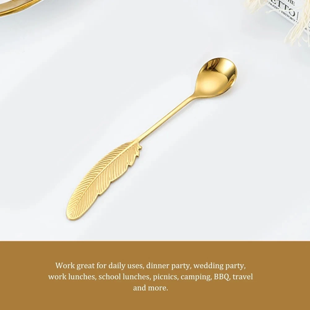 Luxury Feather-Handled Spoons ,Gold-Plated Dessert Spoons , Aesthetic Feather Design Spoon