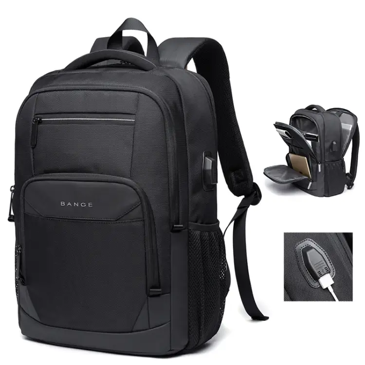 Bange BG-1922 16 inch Men Oxford Fabric Waterproof Backpack with USB Port (Black)
