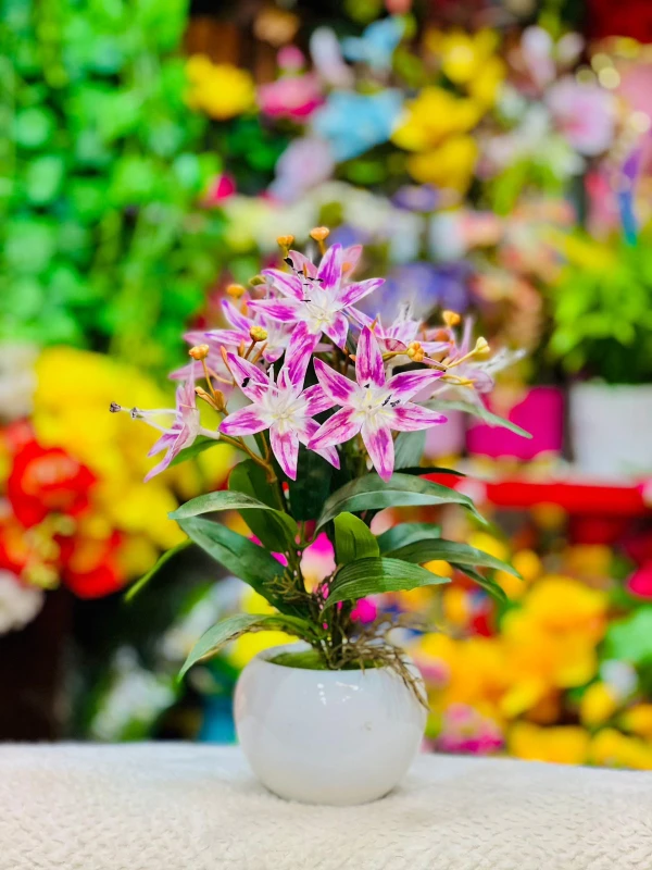 Blooming Purple Elegance The Serene Lily Display Vibrant Petals in White Ceramic Modern Pink-Purple Floral Charm