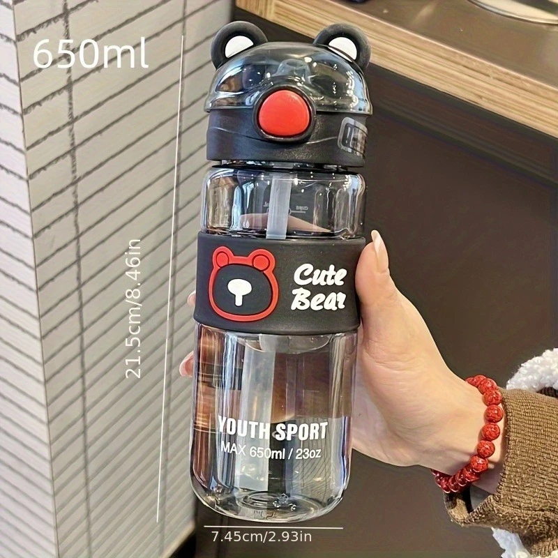 "Cool Bear" 750ml Freedom Water Bottle - Black, 750ml High-Capacity Cool Bear Water Bottle - Sleek Black Design.