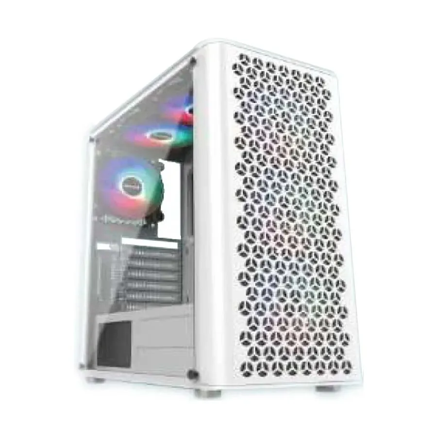 PC Power PP-GS2407 WH Crystal Glass Mesh ATX Desktop Gaming Case