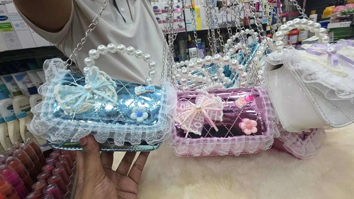 Premium Princess Sophia Sequin Handbag for Kids (With Pearl Handle & Gold Chain)