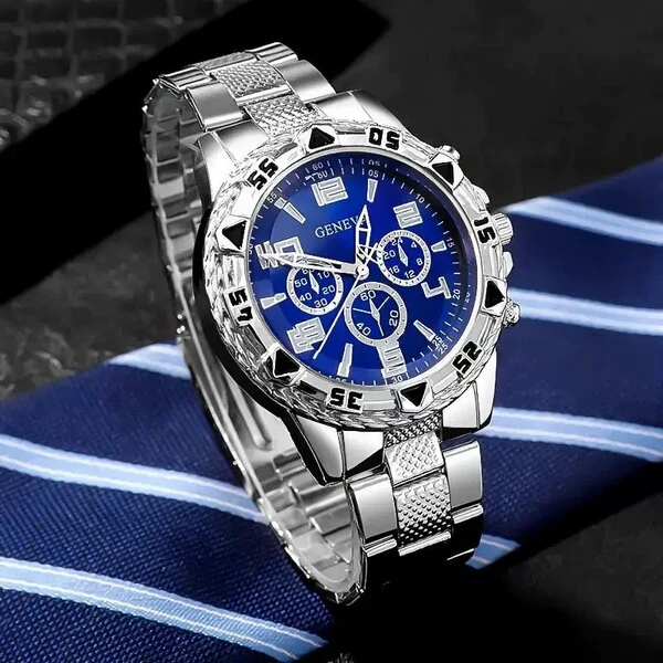 Geneva Luxury Blue Dial Silver Chain Wrist Watch