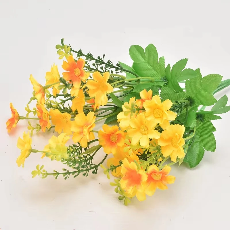 Vibrant Yellow Wildflower Pot with Sleek White Ceramic Base  Modern Tabletop Decor: Artificial Yellow Bloom Arrangement